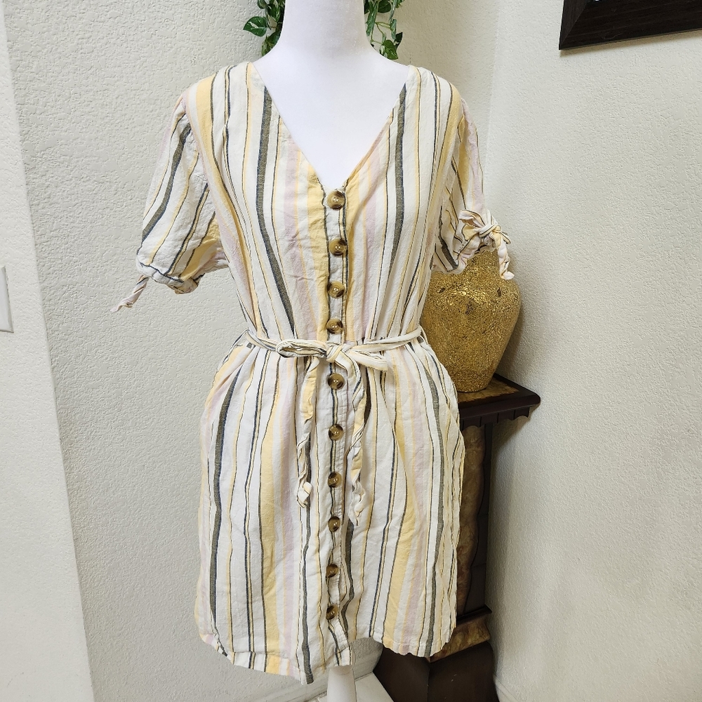 Jennifer + Grace striped button down dress with bow sleeves  Size L